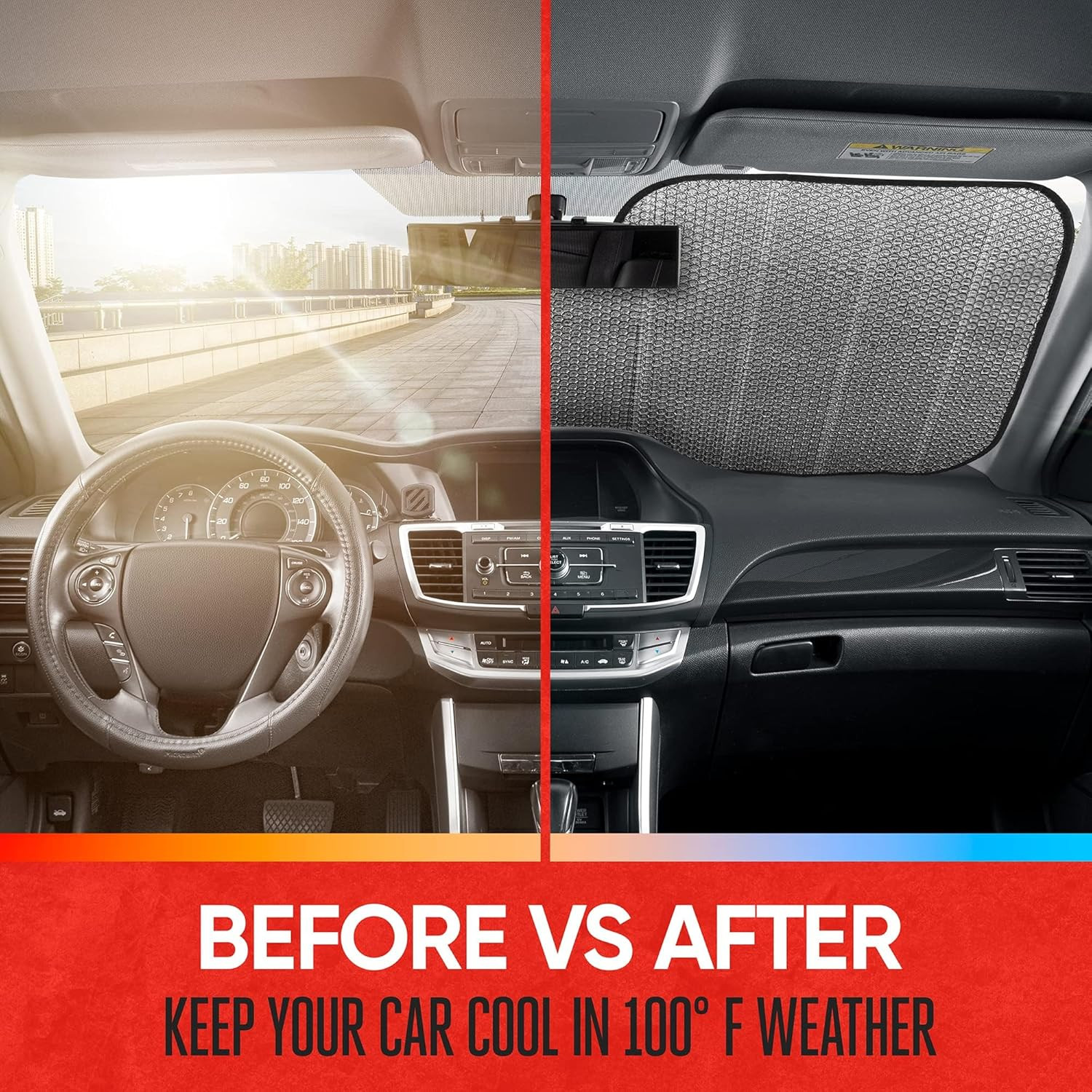 Motor Trend Auto Sun Shade – BLACK Jumbo Windshield Front Window Protection