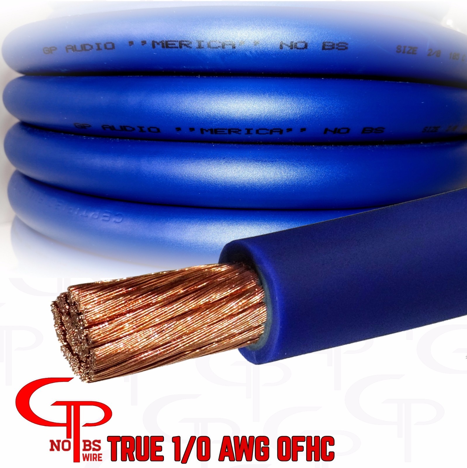 50 ft TRUE AWG 1/0 Gauge OFC Copper Battery Power Wire BLUE Ground Cable GPAudio