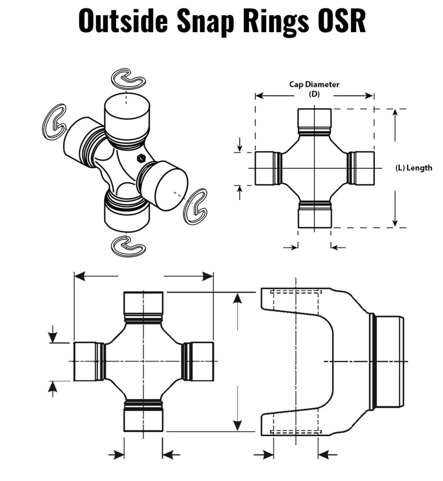 5-1350X Solid Maintenance Free 1350 Series Universal Joint 3.625 x 1.188 OSR