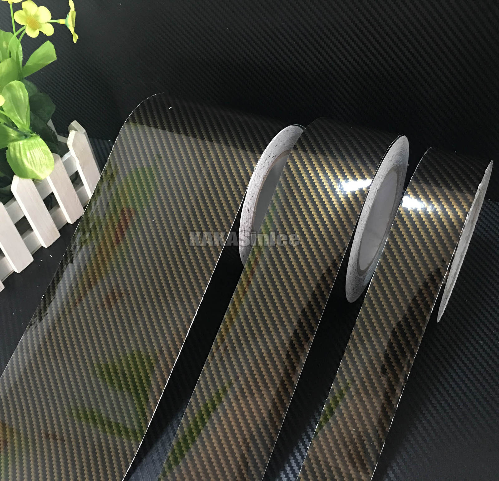 12″ x 50″ / Car Glossy 2D Carbon Fiber Vinyl Wrap Sticker Brown Decorated Strips