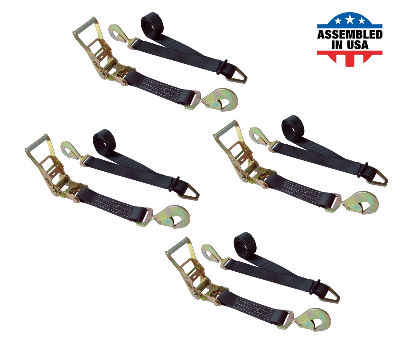 USA 4 Pack 2″ x 8′ Ratchet Tie Down Axle Strap for Race Car Trailer Car Hauler