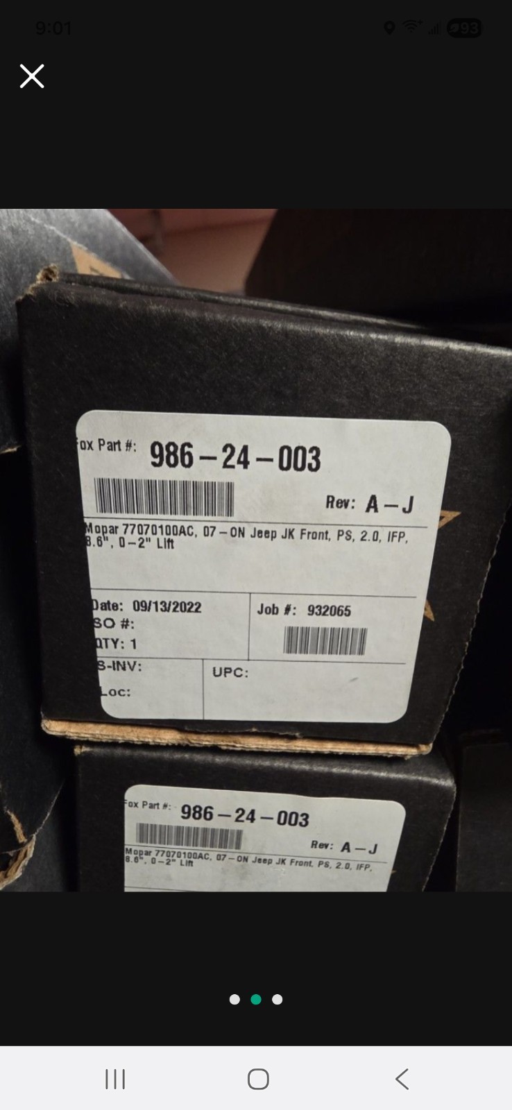 FOX 986-24-003 Jeep Jk 07-ON Front PS, 2.0 0-2″