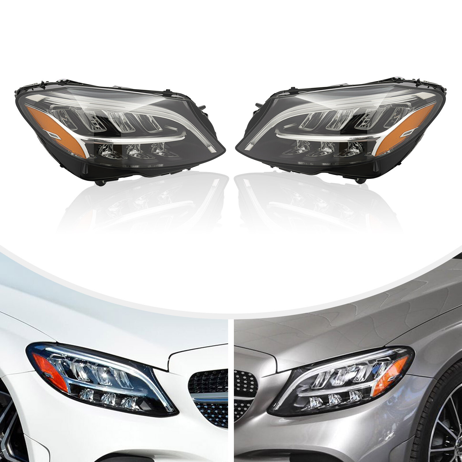 For 2019-2021 Mercedes Benz C-Class C300 W205 Full LED Headlight Headlamps LH/RH