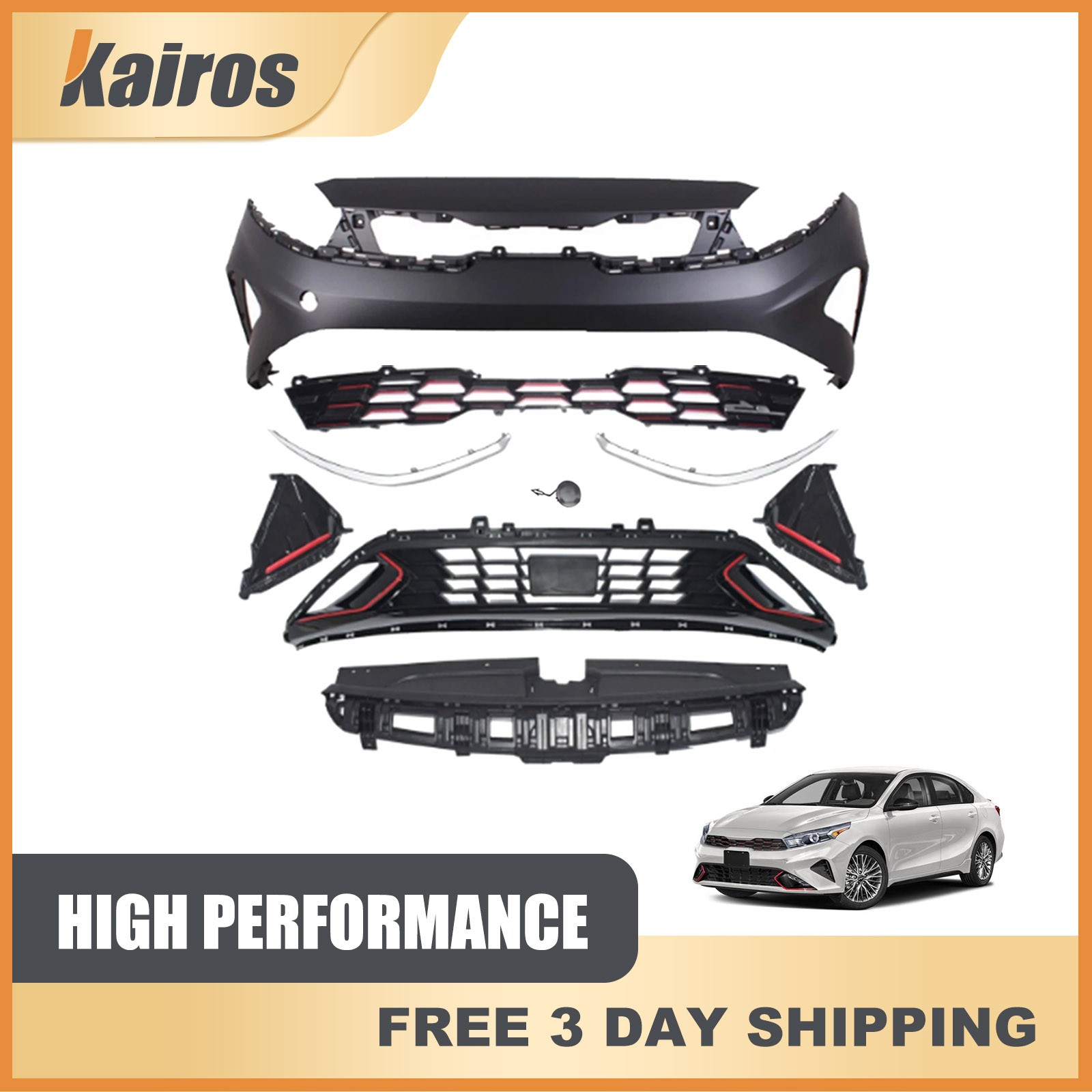 For 2022-2024 Kia Forte GT Front Bumper & Grille & Radiator & Foglight Cover Kit