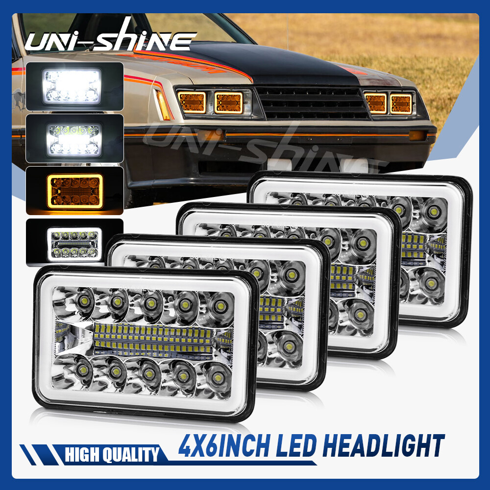 4x For Ford Mustang 1979-1986 DOT 4×6″ Square LED Headlights Hi/Lo Beam With DRL