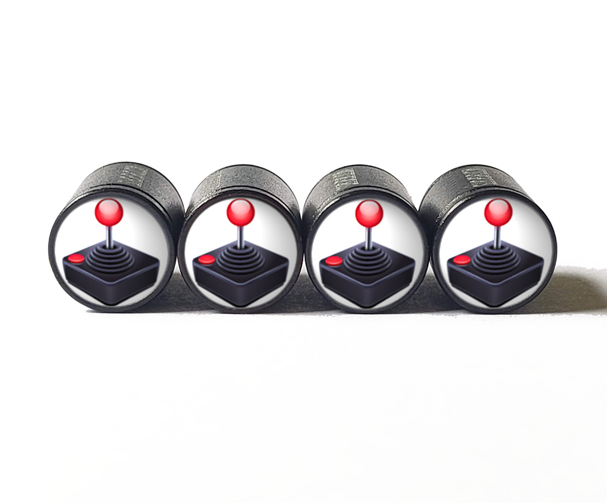 Old School Video Game Remote Emoji Tire Valve Caps – Black Aluminum – Set of 4