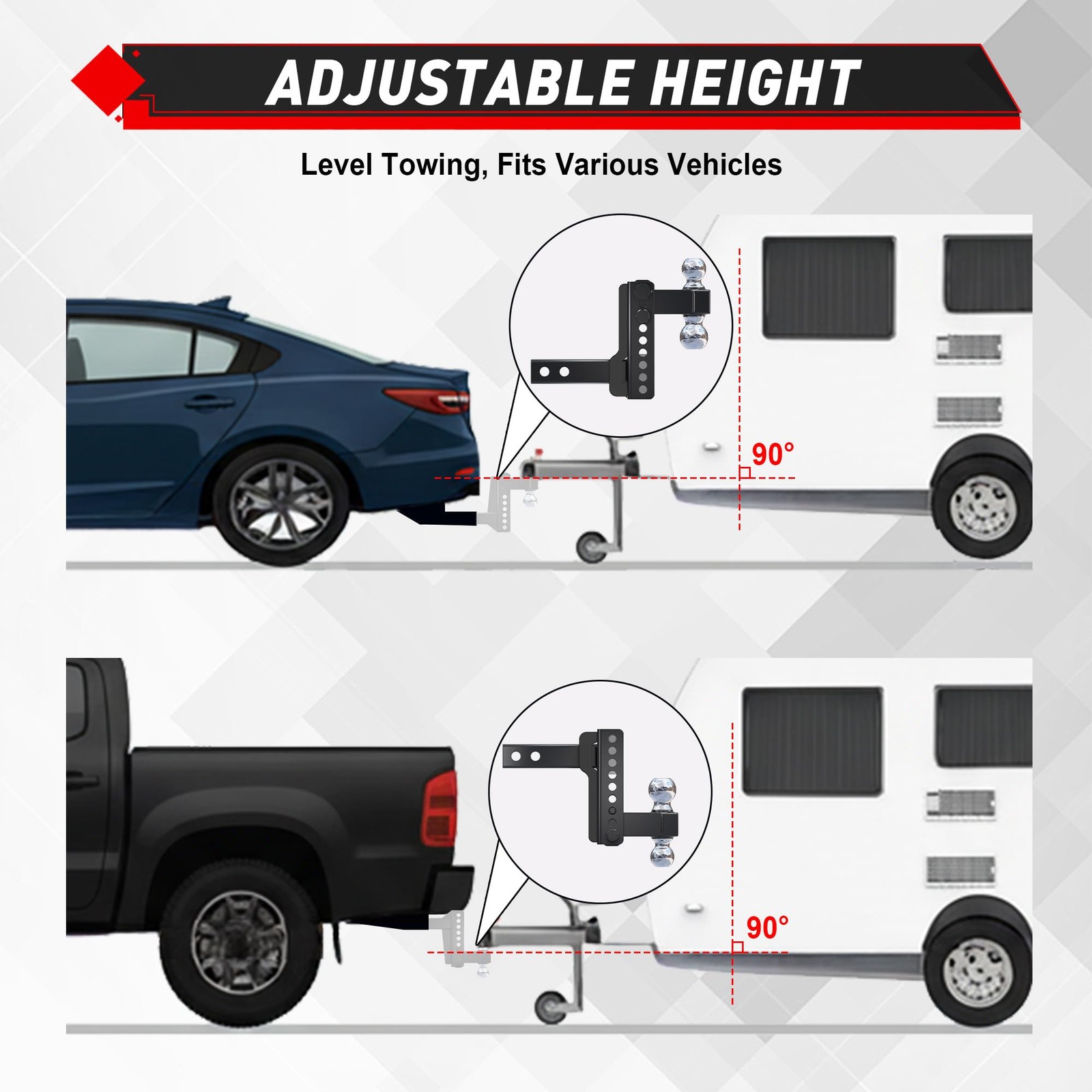 TYT 2.5″ Receiver 6” Drop Adjustable Trailer Tow Hitch Dual Ball w/Lock 12500lb