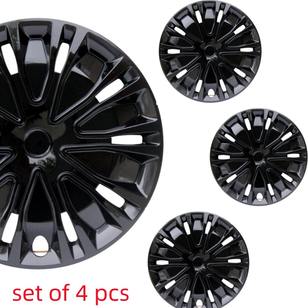 14″ Set of 4 Black Wheel Covers Snap On Full Hub Cap fit R14 Tire & Plastic Rim