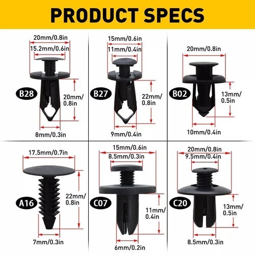 190Pcs Bumper Clips Retainer Rivet Fender Trim Car Auto Push Pin Fastener Panel