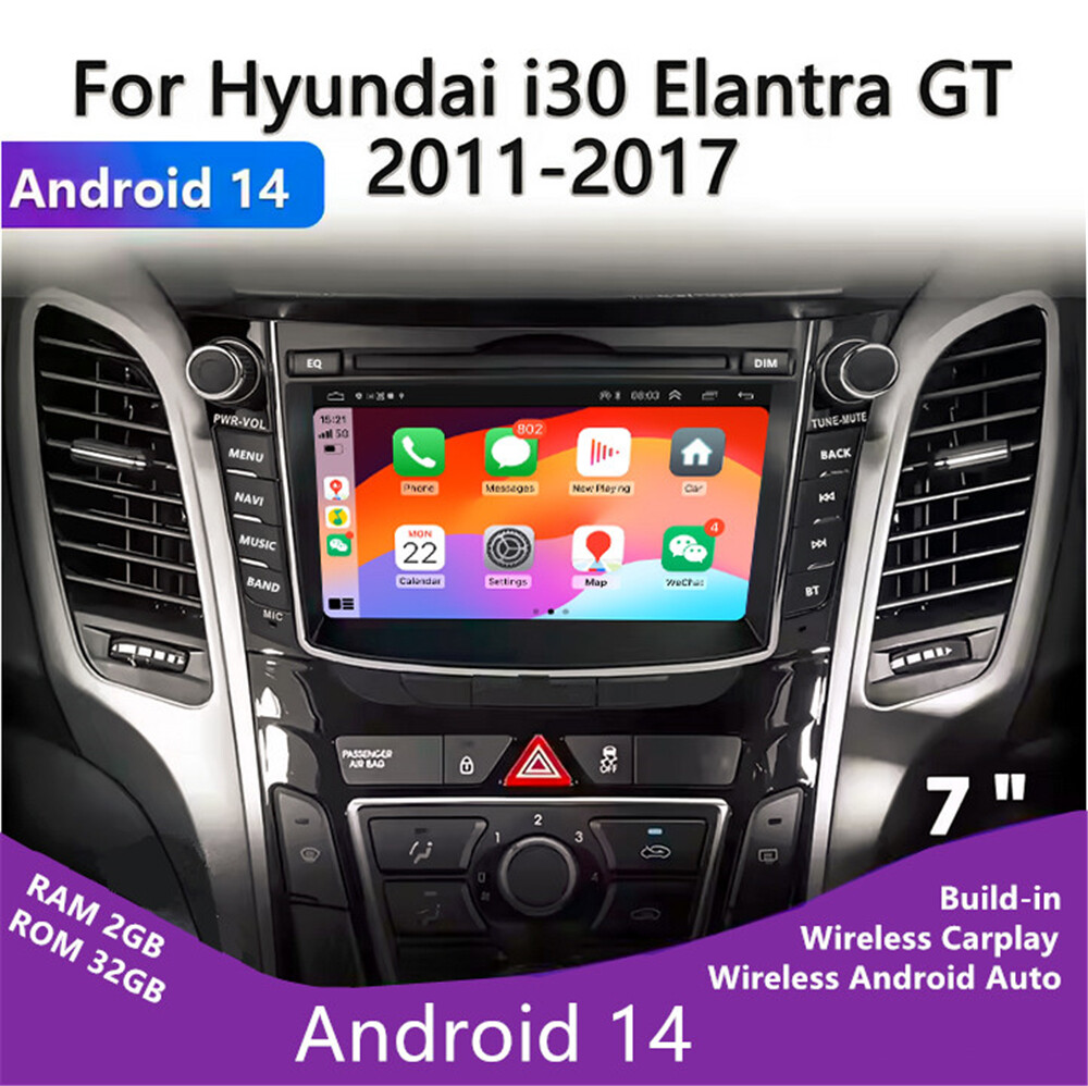 7″ Android 14.0 Stereo Radio GPS WIFI For Hyundai Elantra GT 2011-2017 Carplay