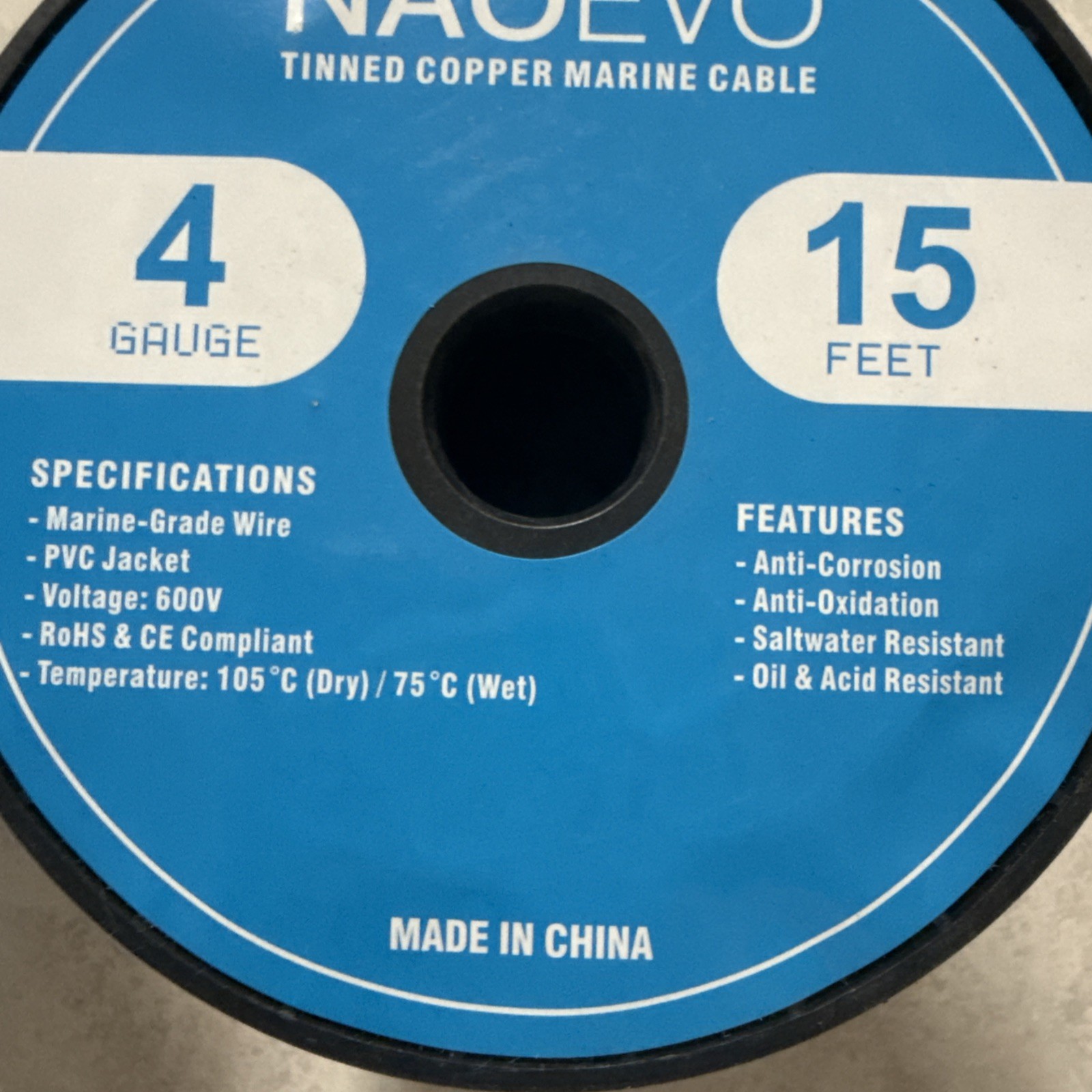 4 Gauge AWG Tinned Copper PVC Marine Electrical Cable IP68 Red & Black 15’ Each