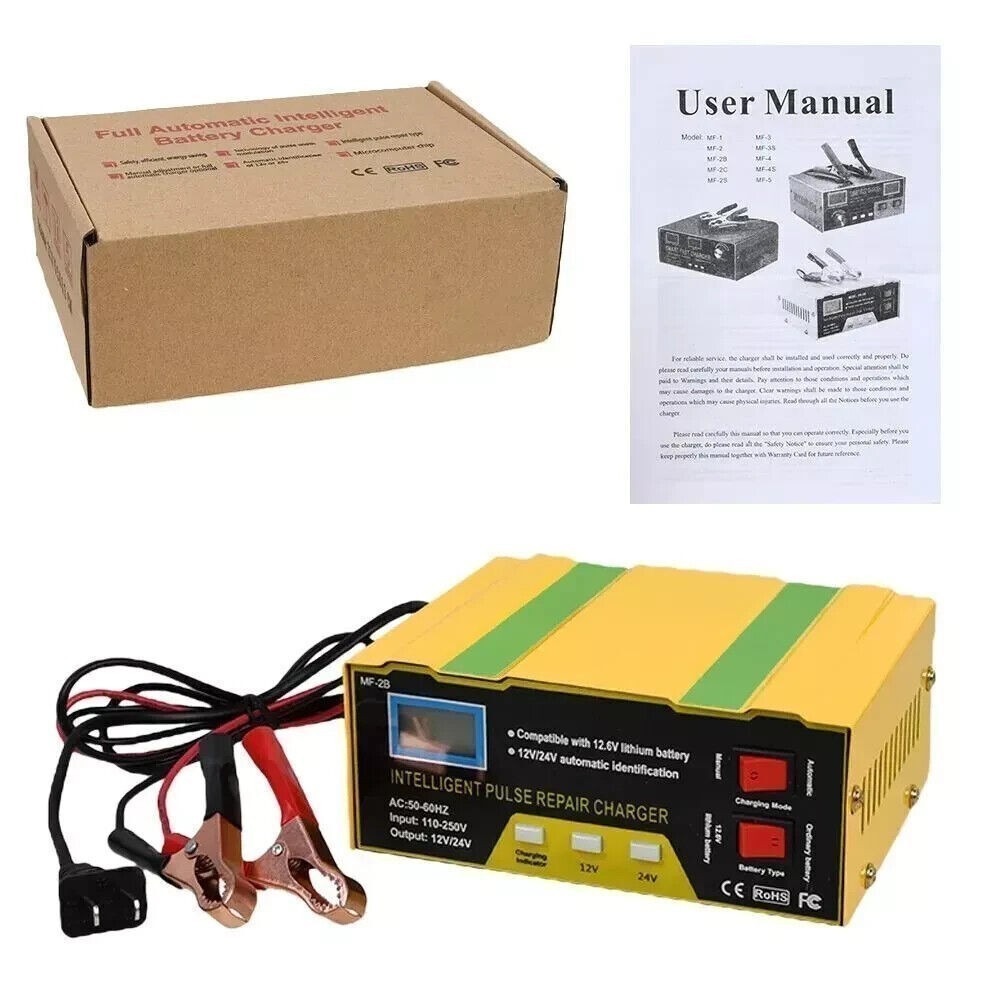Car Battery Charger Heavy Duty 12V/ 24V Smart Automatic Intelligent Pulse Repair