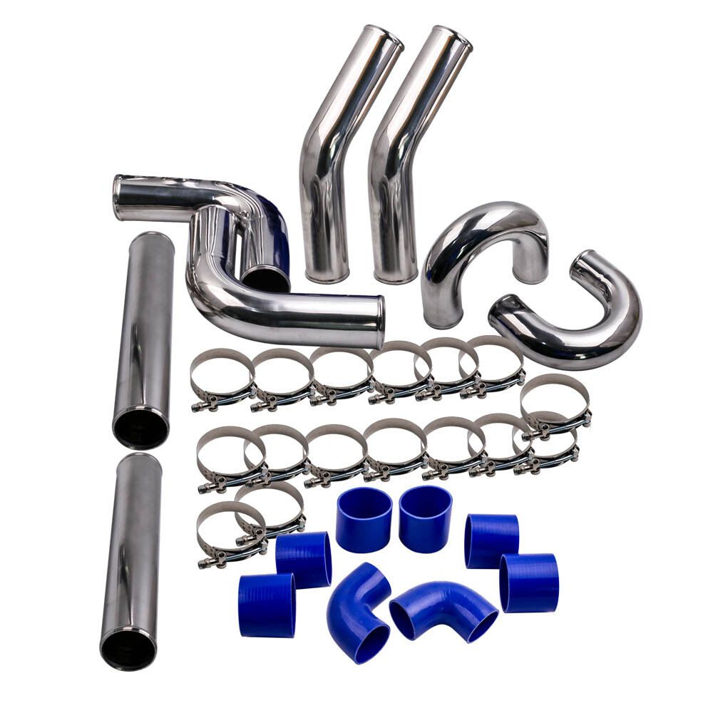 Universal 3″ Aluminum Turbo Intercooler Pipe Tube Kit w/ Silicone Hose + Clamps