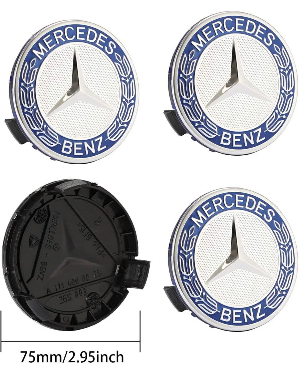 4PCS Wheel Center Hub Caps AMG Wreath Blue Fit Mercedes Benz Most Models 75mm