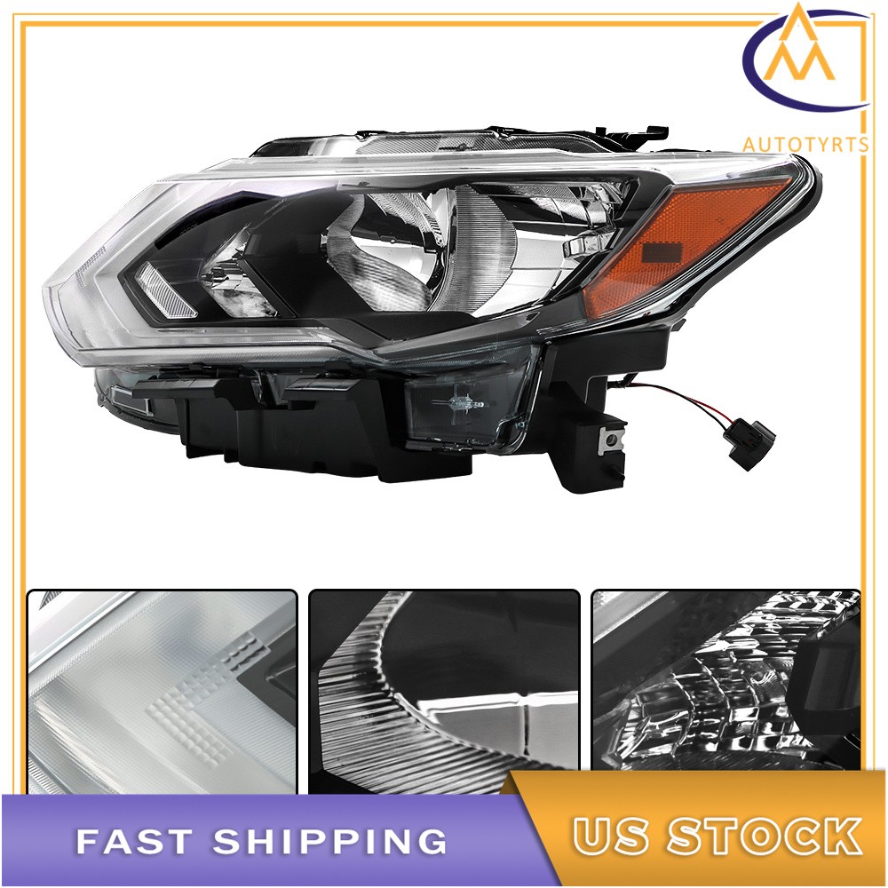 Halogen Headlight Left Side For 2017-2018-2019-2020 Nissan Rogue S SV SL Chrome
