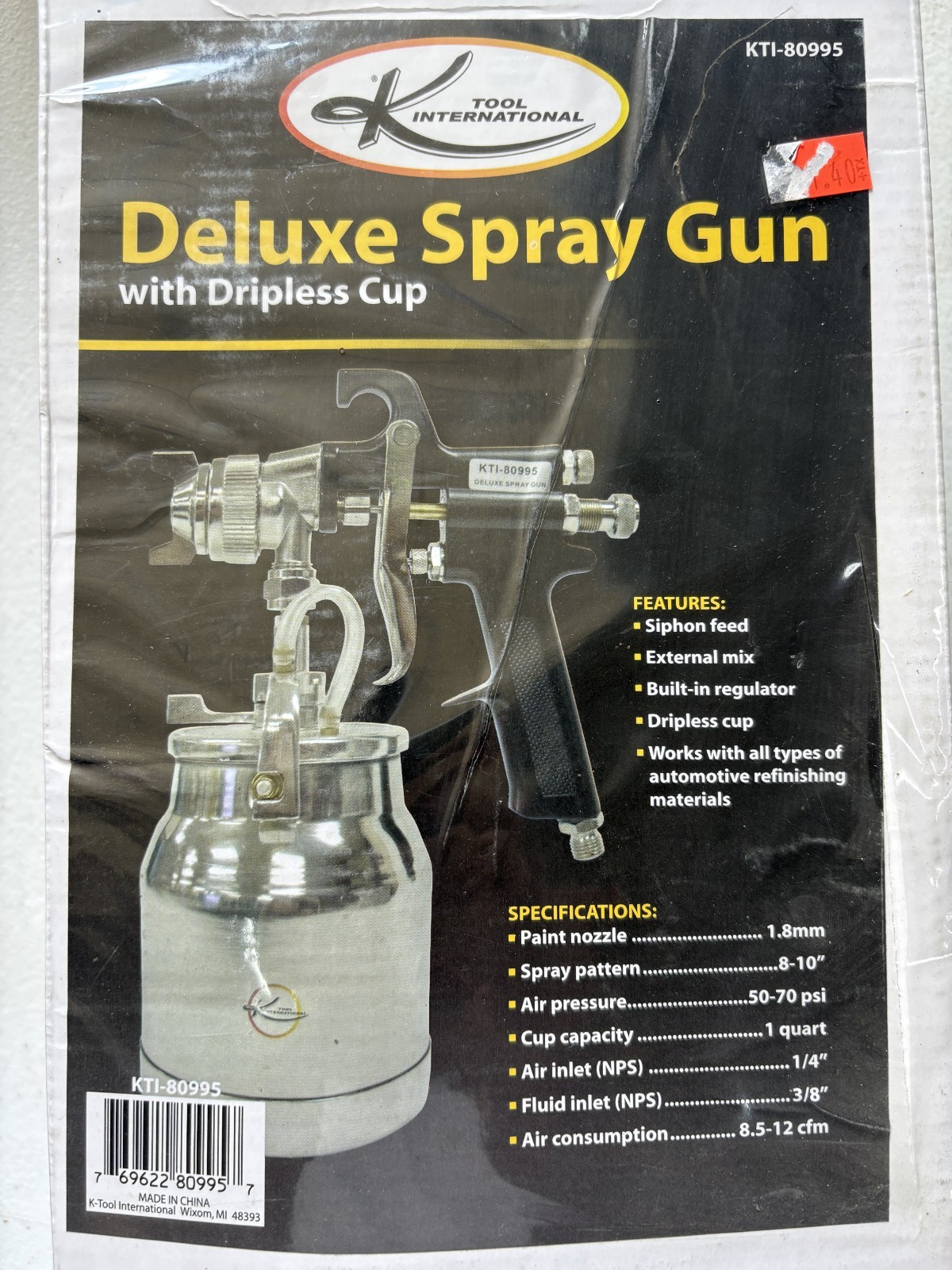 KTOOL INTERNATIONAL KTI-80995 DELUXE SPRAY GUN WITH CUP SIPHON FEED 1.8MM NOZZLE