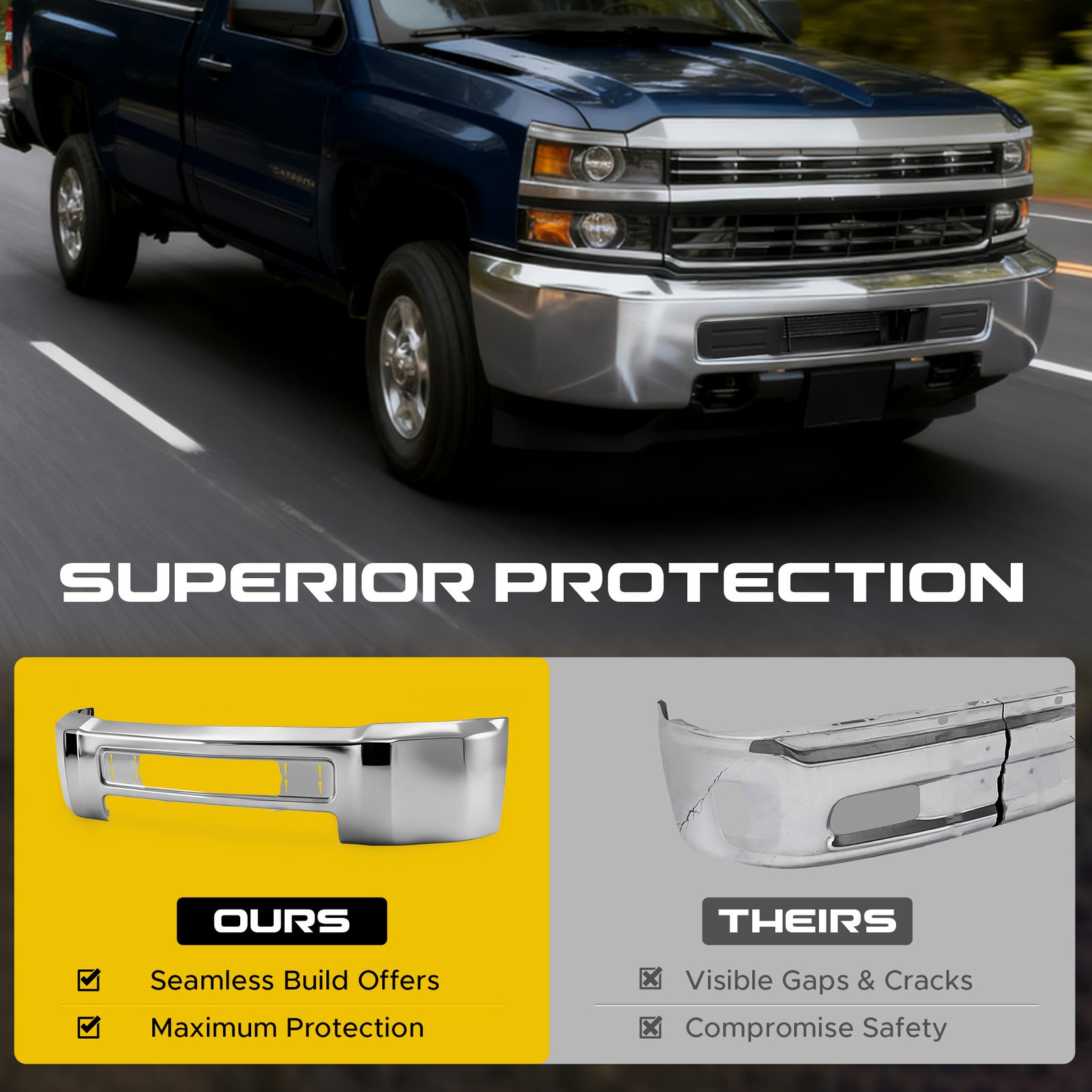 Chrome Steel Front Bumper Face Bar Fit 2015-2019 Chevy Silverado 2500 3500 HD