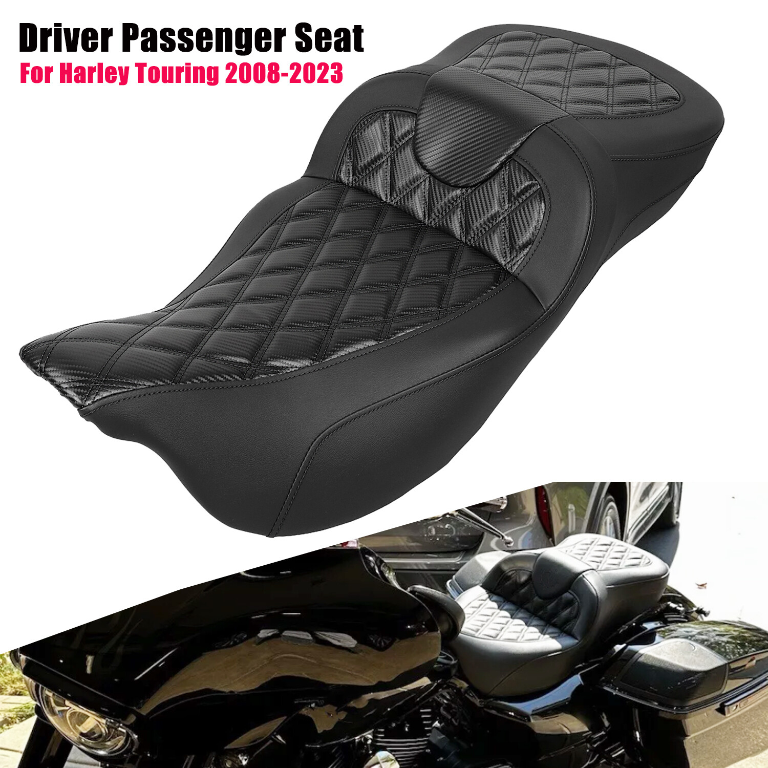 Black Extended Reach Road Sofa Seat For Harley Touring Street Glide 2008-2023