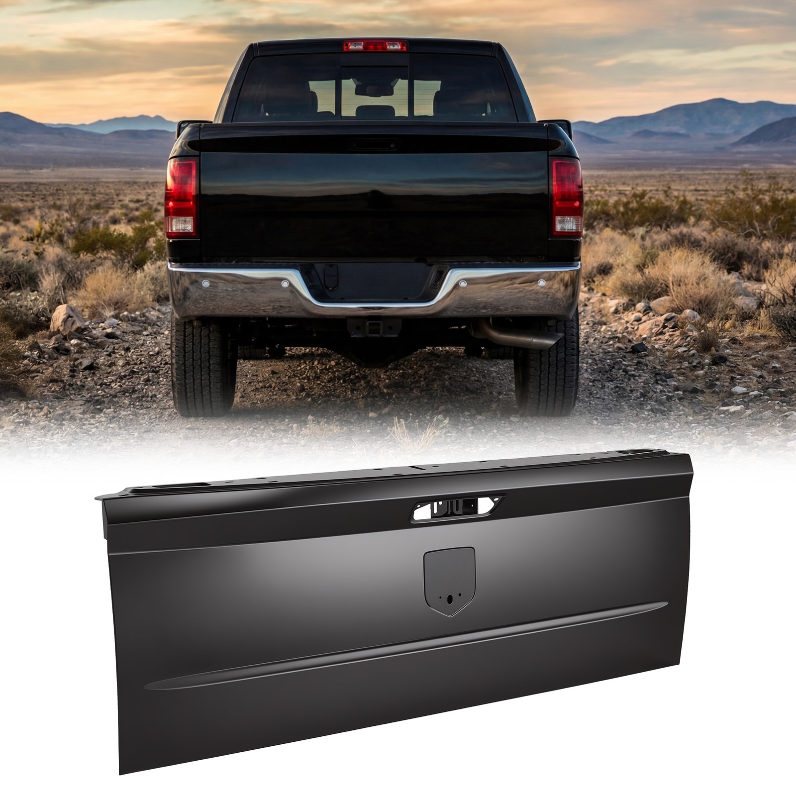 Primed Steel Rear Tailgate For RAM 1500 2009-2018 RAM 2500 3500 2010-2018 Black