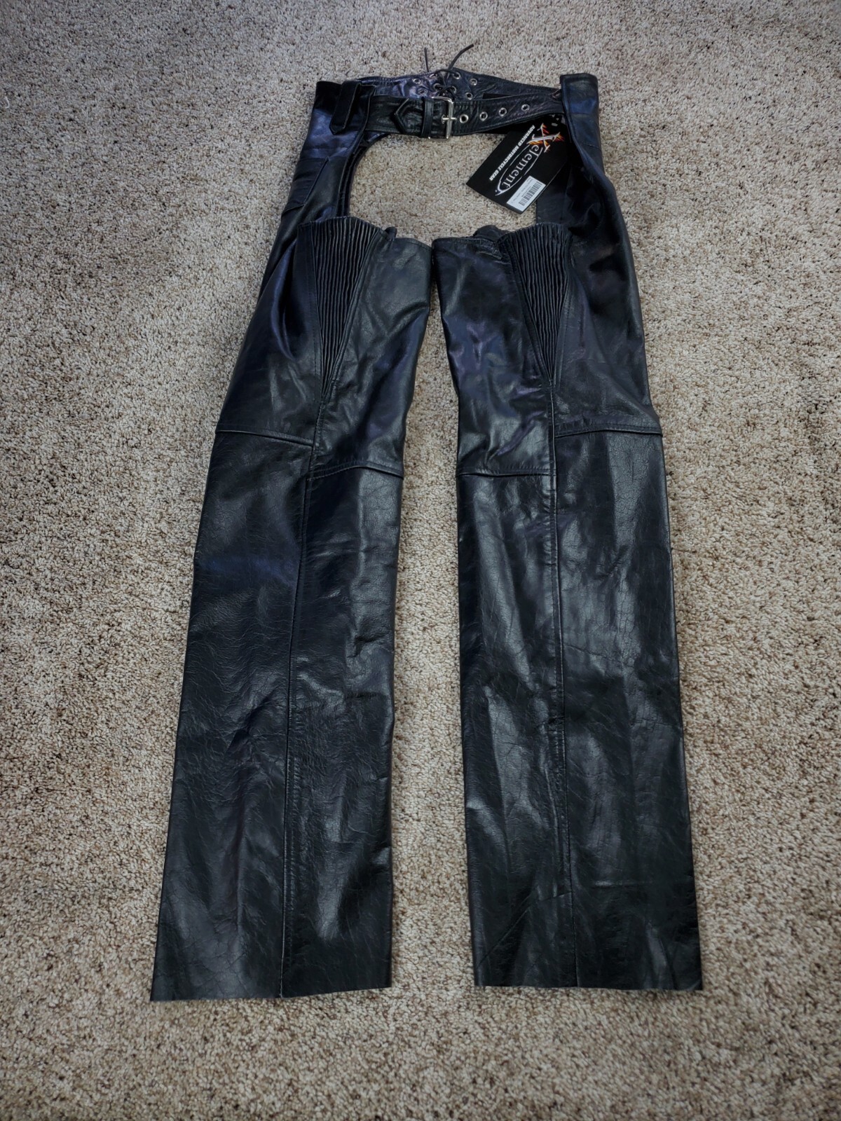 XElement Leather Chaps Size 2 Womens Black Side Zip Buckle NWT