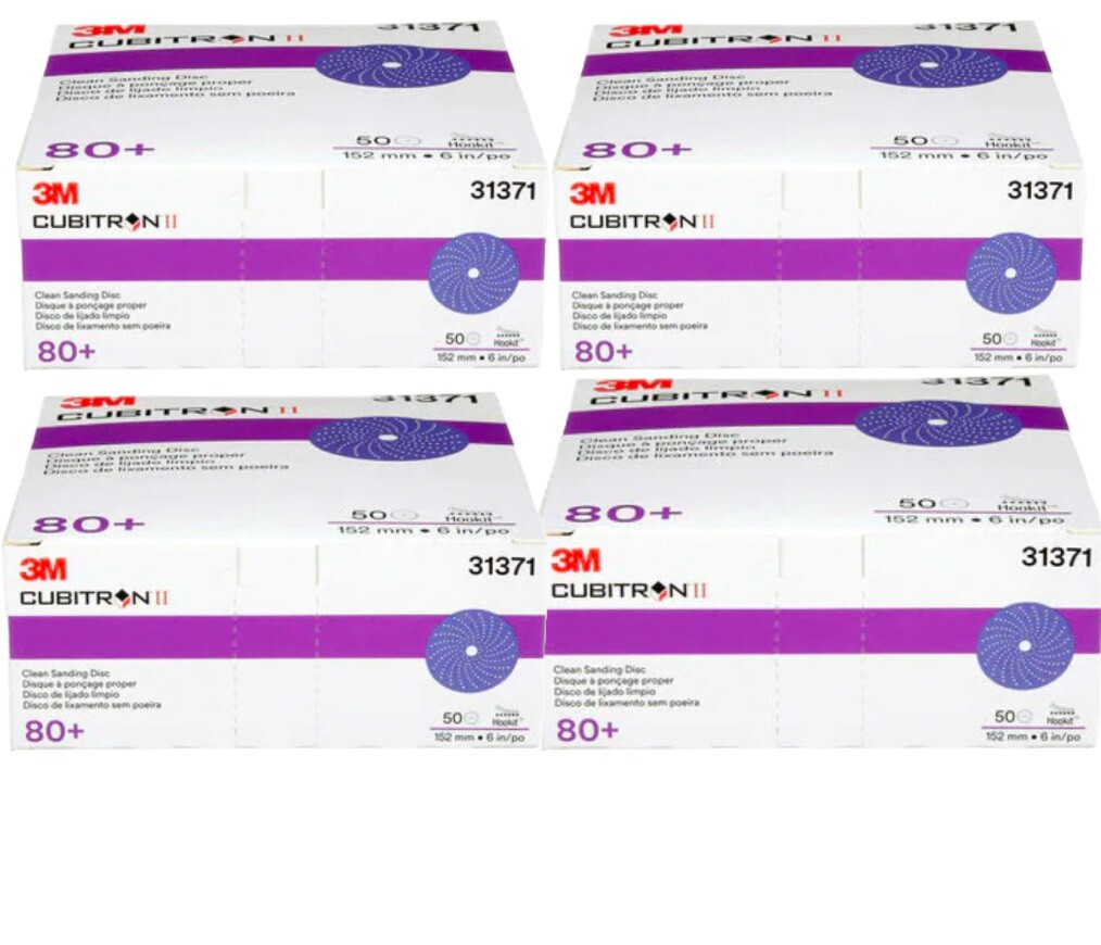 3M 31371 Cubitron II Clean Sanding Hookit 6 inch 80+ Grade (200 Discs) 4 PACK
