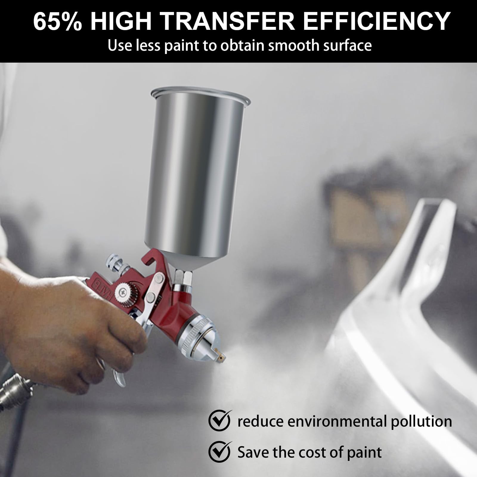 BENTOHKLE HVLP Gravity Feed Spray Gun with 4 Nozzles 1.4/1.7/2.0/2.5mm Red