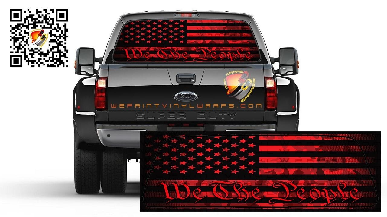 American Flag Red Camouflage We The People Rear Window Tint Perforated Graphic