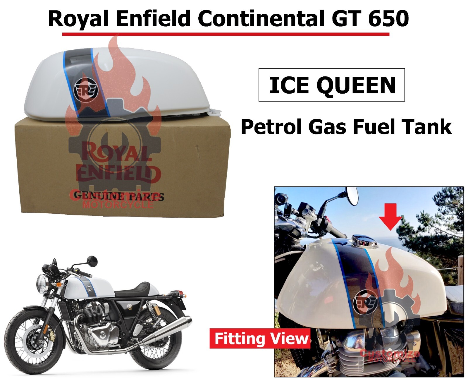 Royal Enfield “Continental GT 650” Ice Queen White “Petrol Gas Fuel Tank”