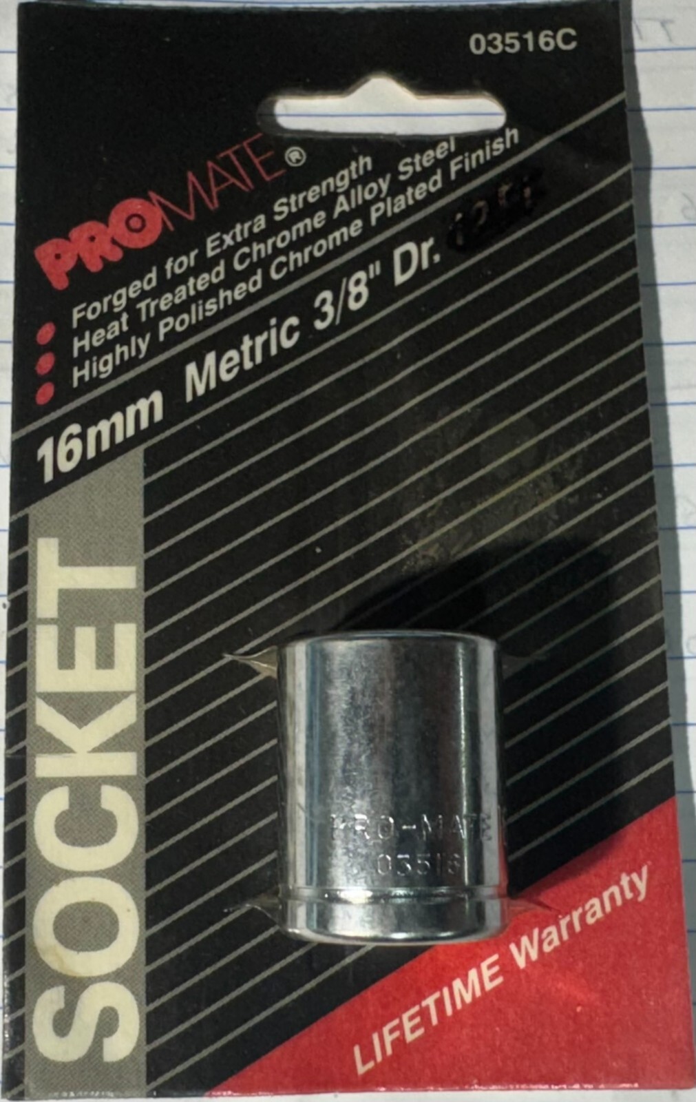 Promate 16mm X 3/8 in. drive Metric 6 Point Shallow Socket