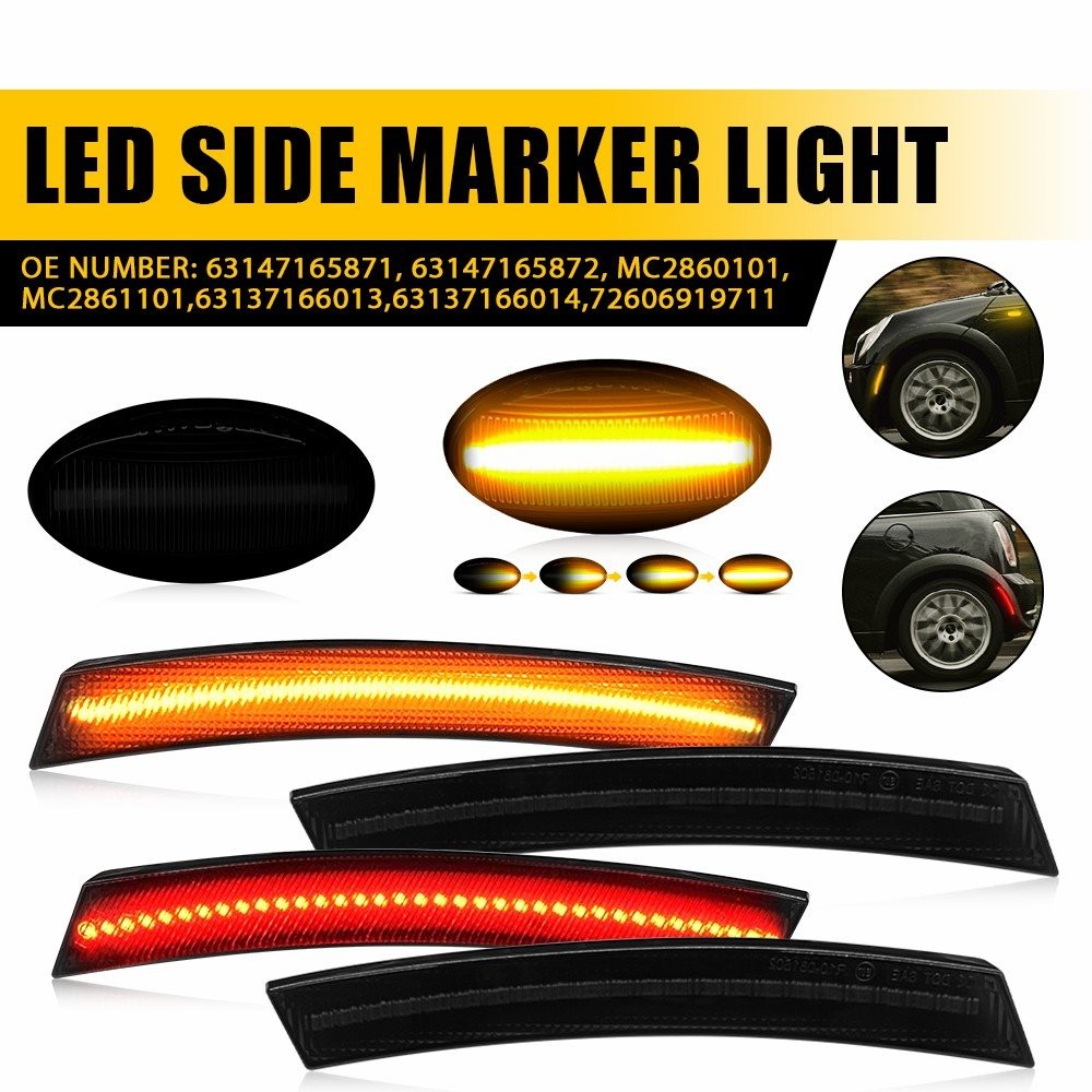 6Pcs Front Rear LED Side Marker Lights Amber Red for Mini R50 R52 R53 2002-2008