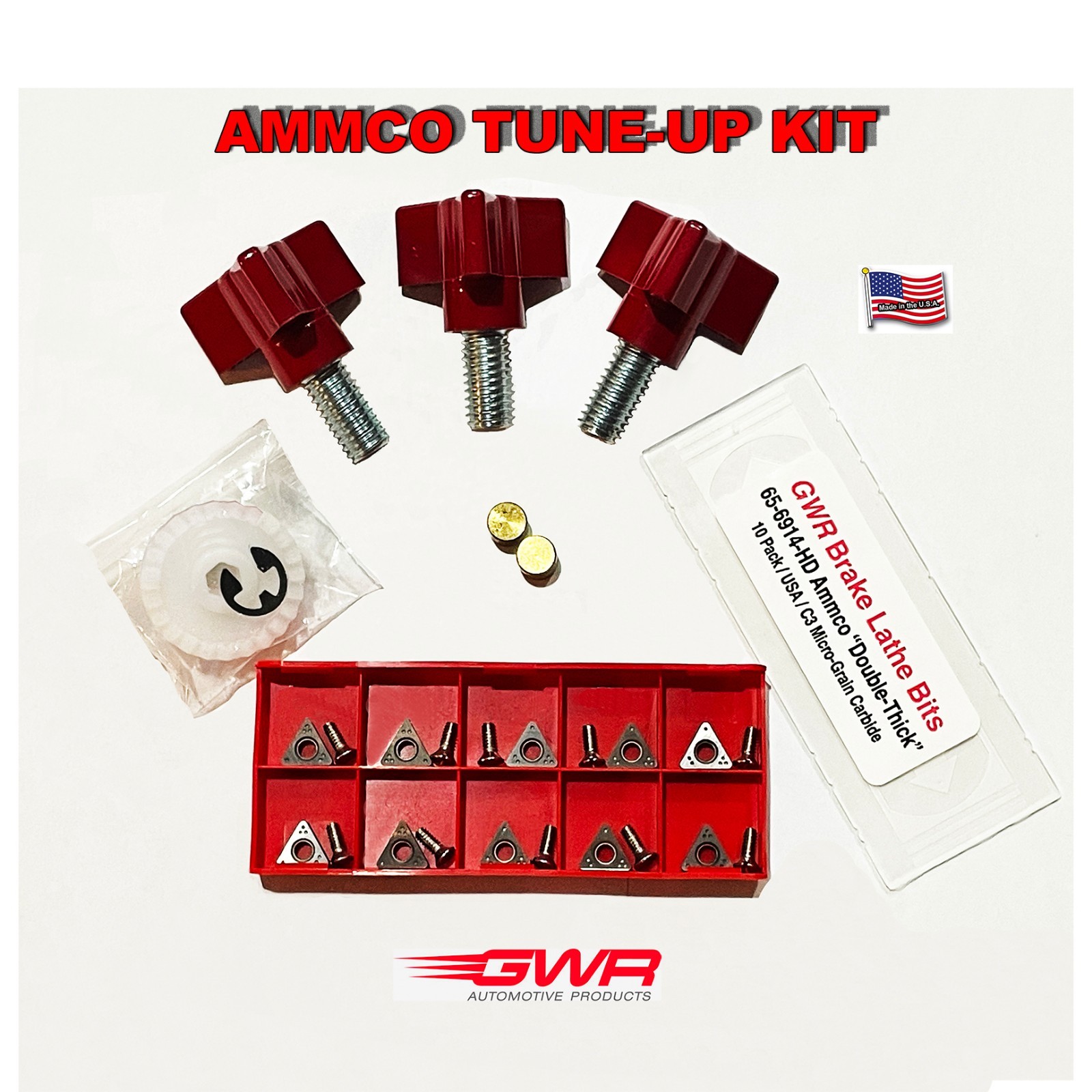 Ammco Brake Lathe Tune Up Kit (3 Red Knobs, Shear Gear, 10 HD “Thick” Bits) USA