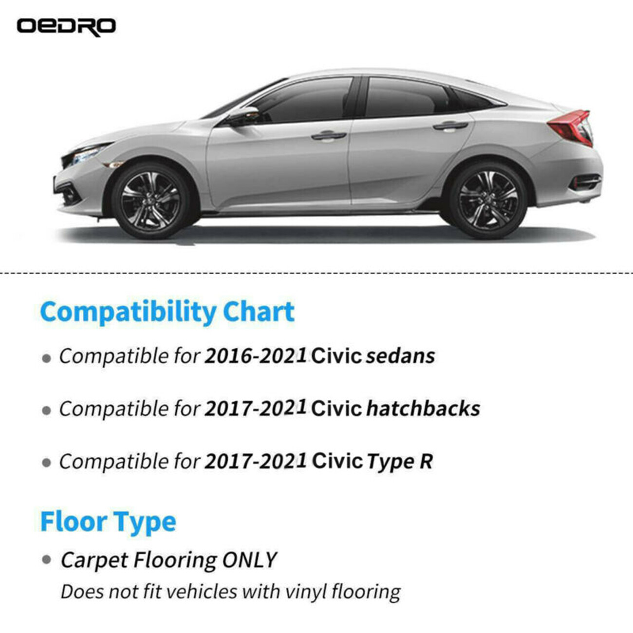 OEDRO Floor Mats Liners For 2017-2021 Honda Civic Coupe/Sedan/Type R Hatchback