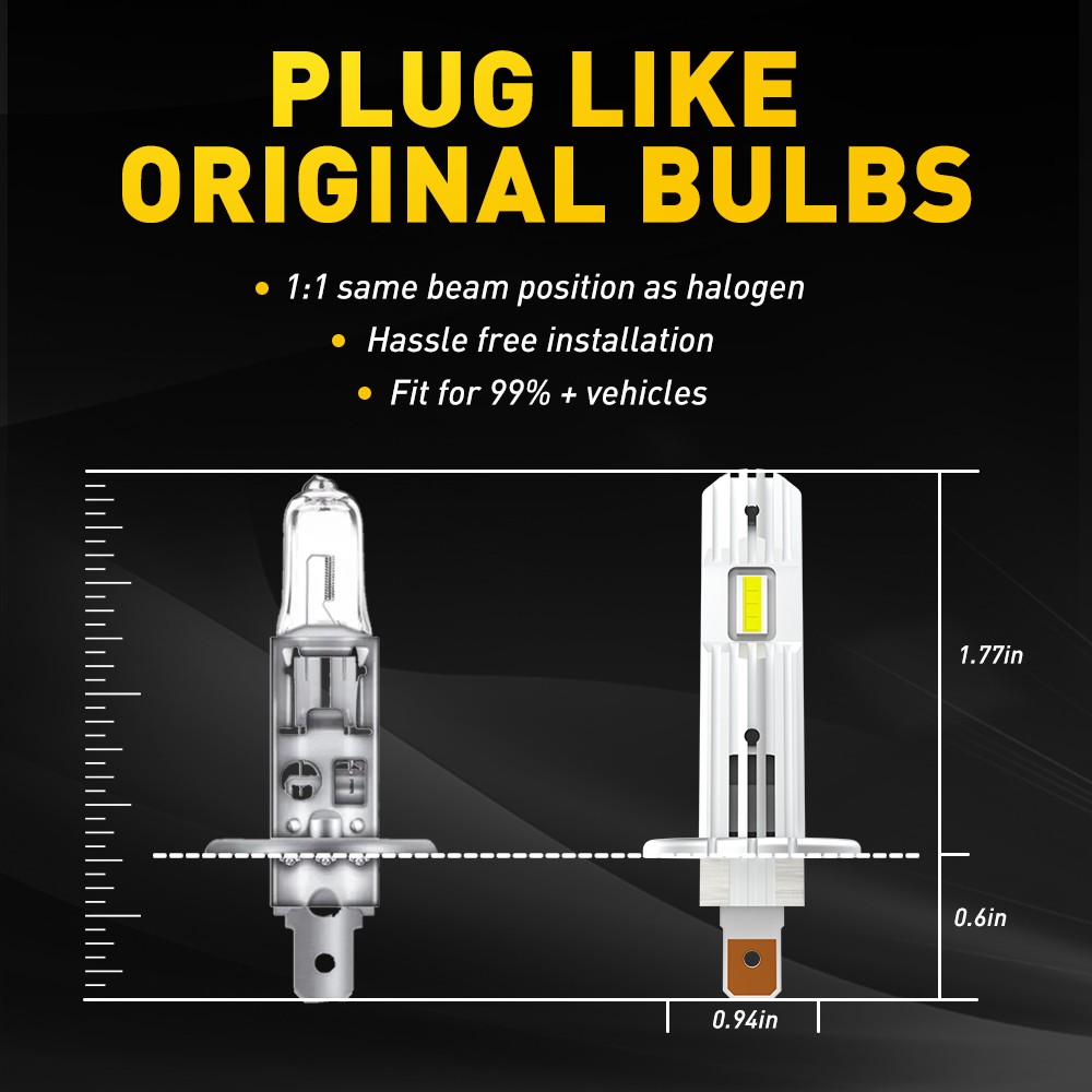 2-20x H1 LED Headlight Bulbs Conversion Kit 6500K High Low Beam Bright White DRL