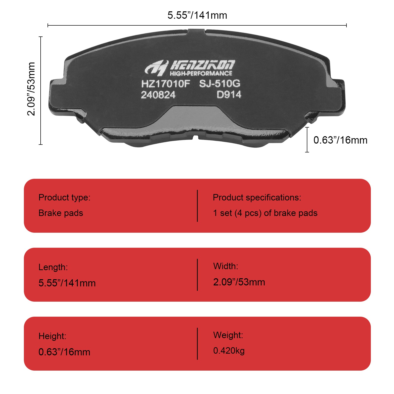 Front Ceramic Brake Pads For Honda Accord 2008 – 2015 LX, LX-P, LX-S, SE