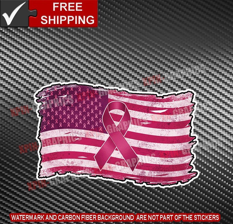 Thin Line Breast Cancer Awareness Fight Flag Pink Vinyl Decal Sticker Ribbon BB