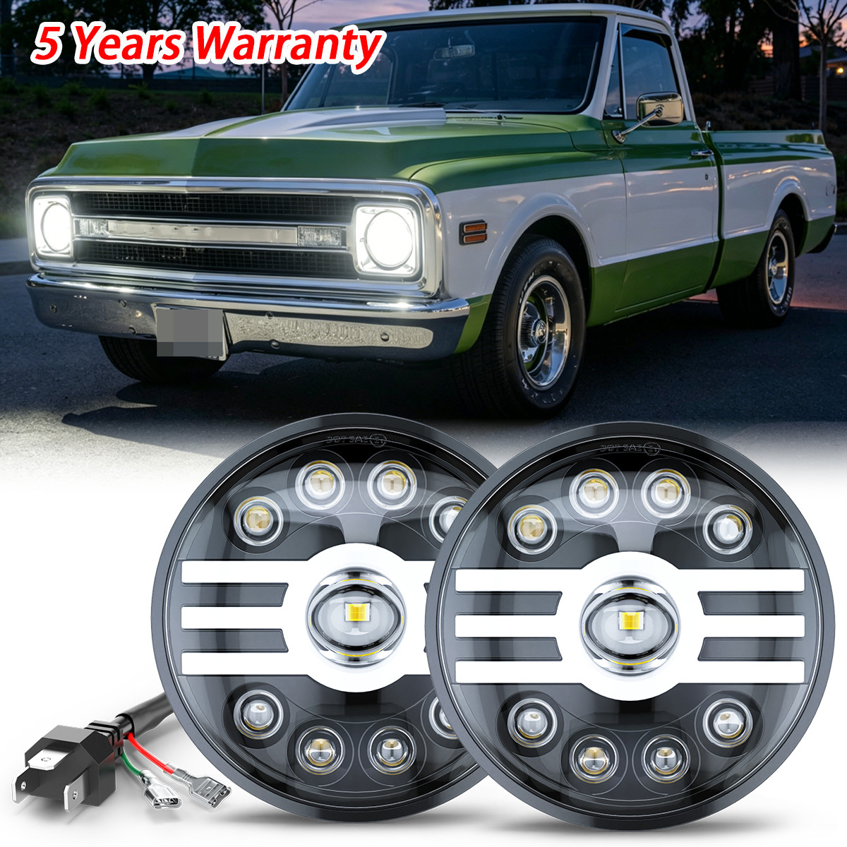 DOT Approved 7″ inch Round LED Headlights Halo DRL For Jeep Wrangler JK TJ CJ LJ