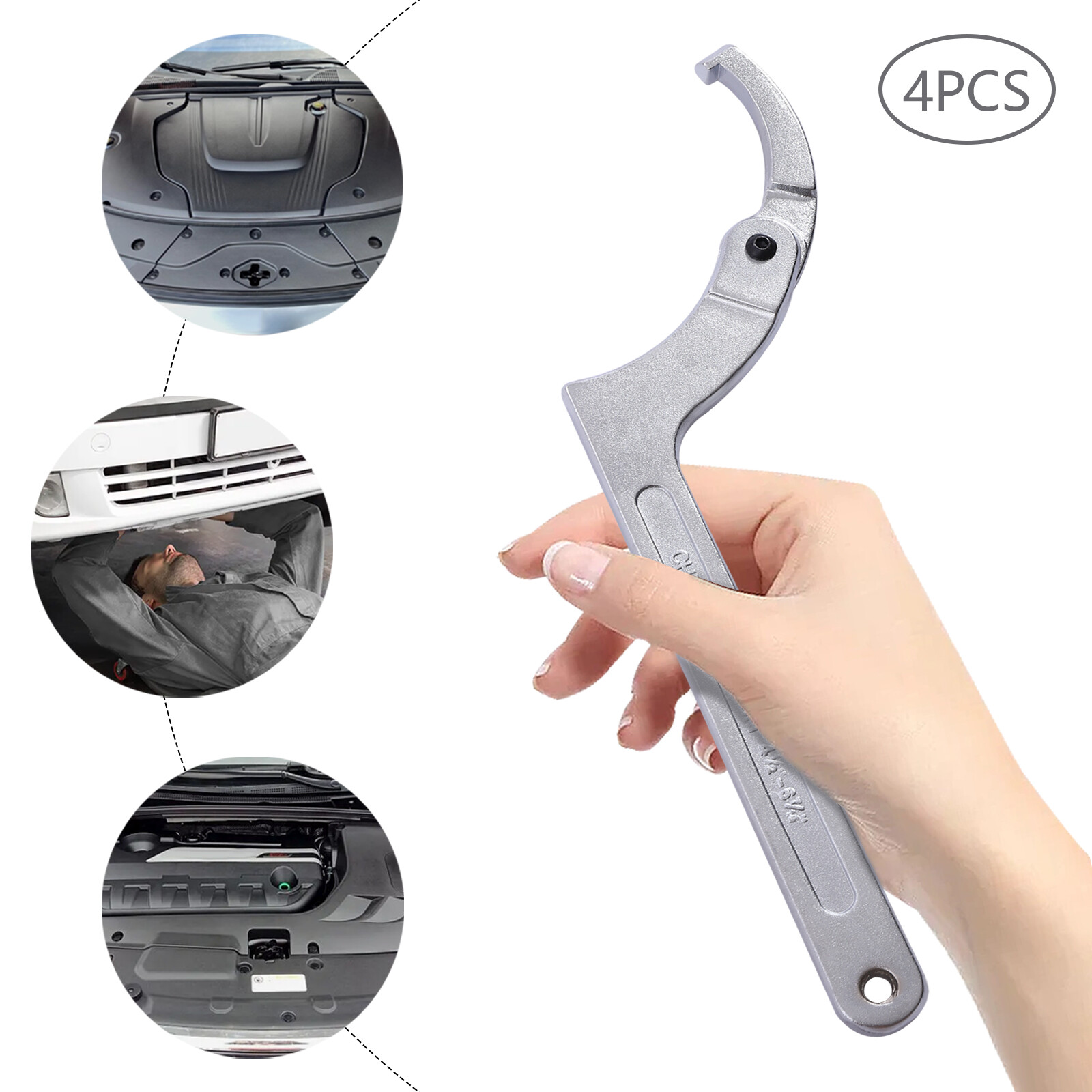 4Pcs Tighten Removing Nut Wrench Adjustable Hook & C Pin Spanner Wrench Set