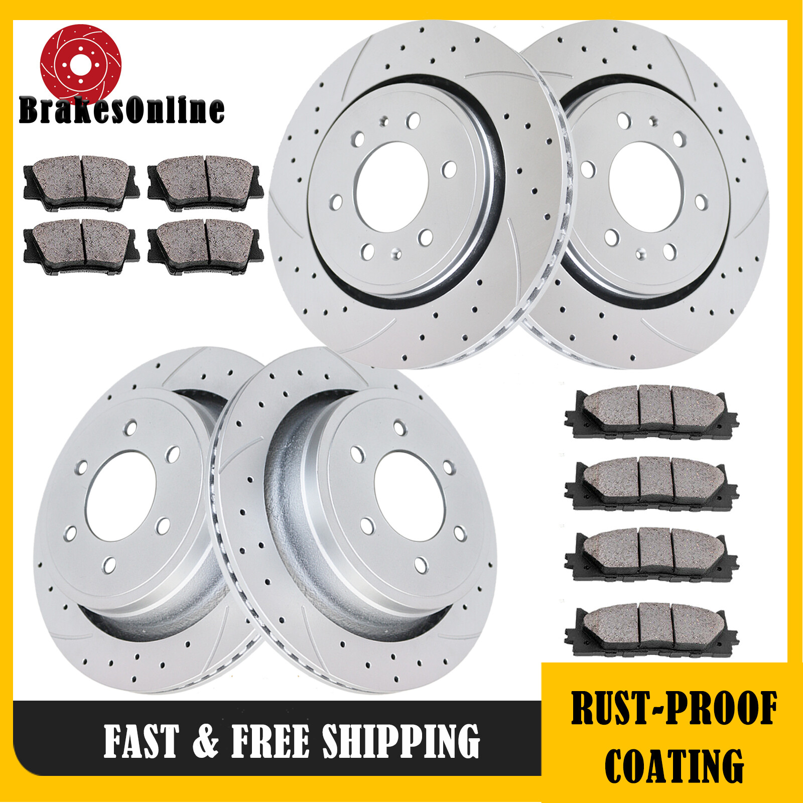 Front and Rear Brake Rotors Pads Kit for Ford F-150 2012-2020 Drilled Slotted