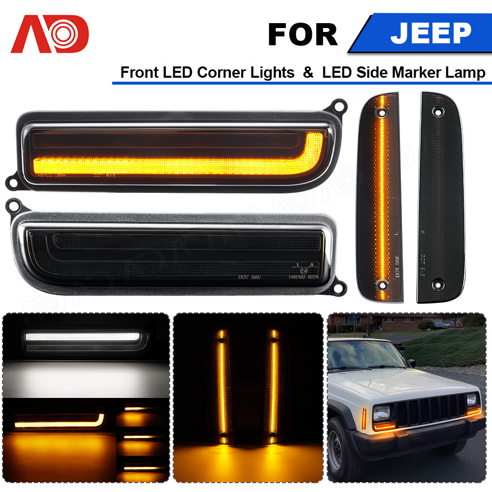 For 97-2001 Jeep Cherokee XJ Sequential LED Front Corner DRL Light+Marker Lights