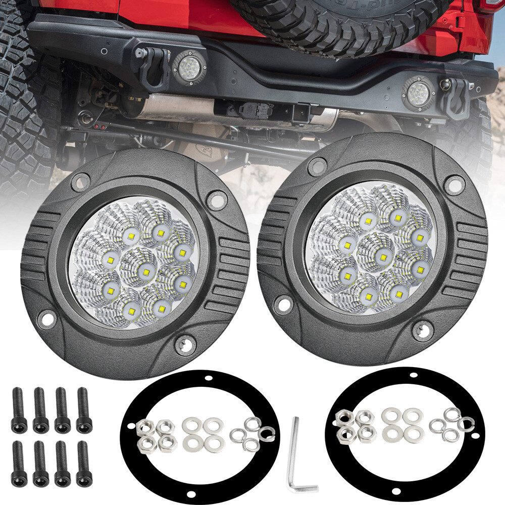 2X 5″ 90W LED Round Driving OffRoad Lights Pods Spot Flush Mount Reverse 4WD 12V