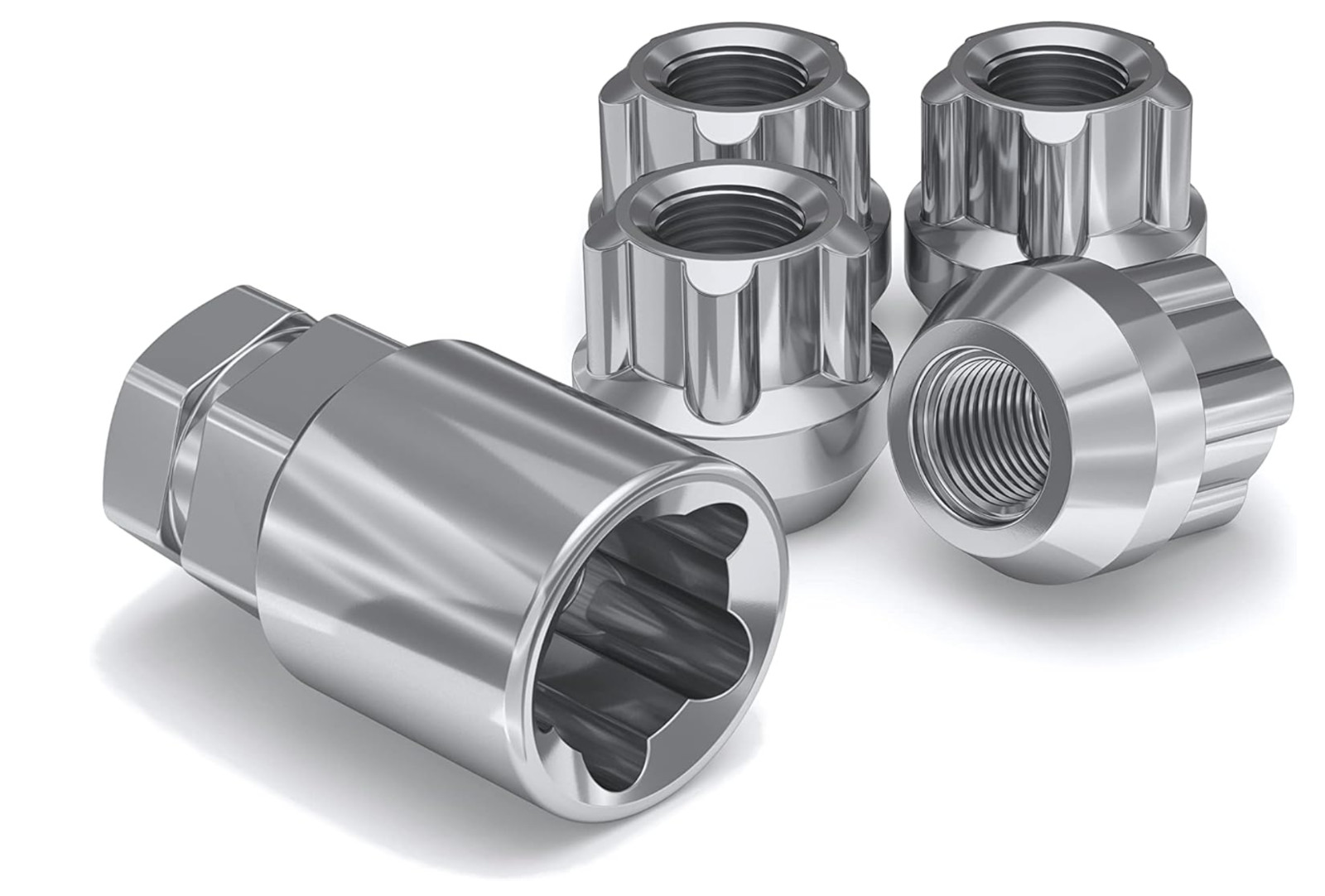 Chrome Finish M12x1.25 Thread Size Open End Acorn Wheel Lock, (Pack of 4)