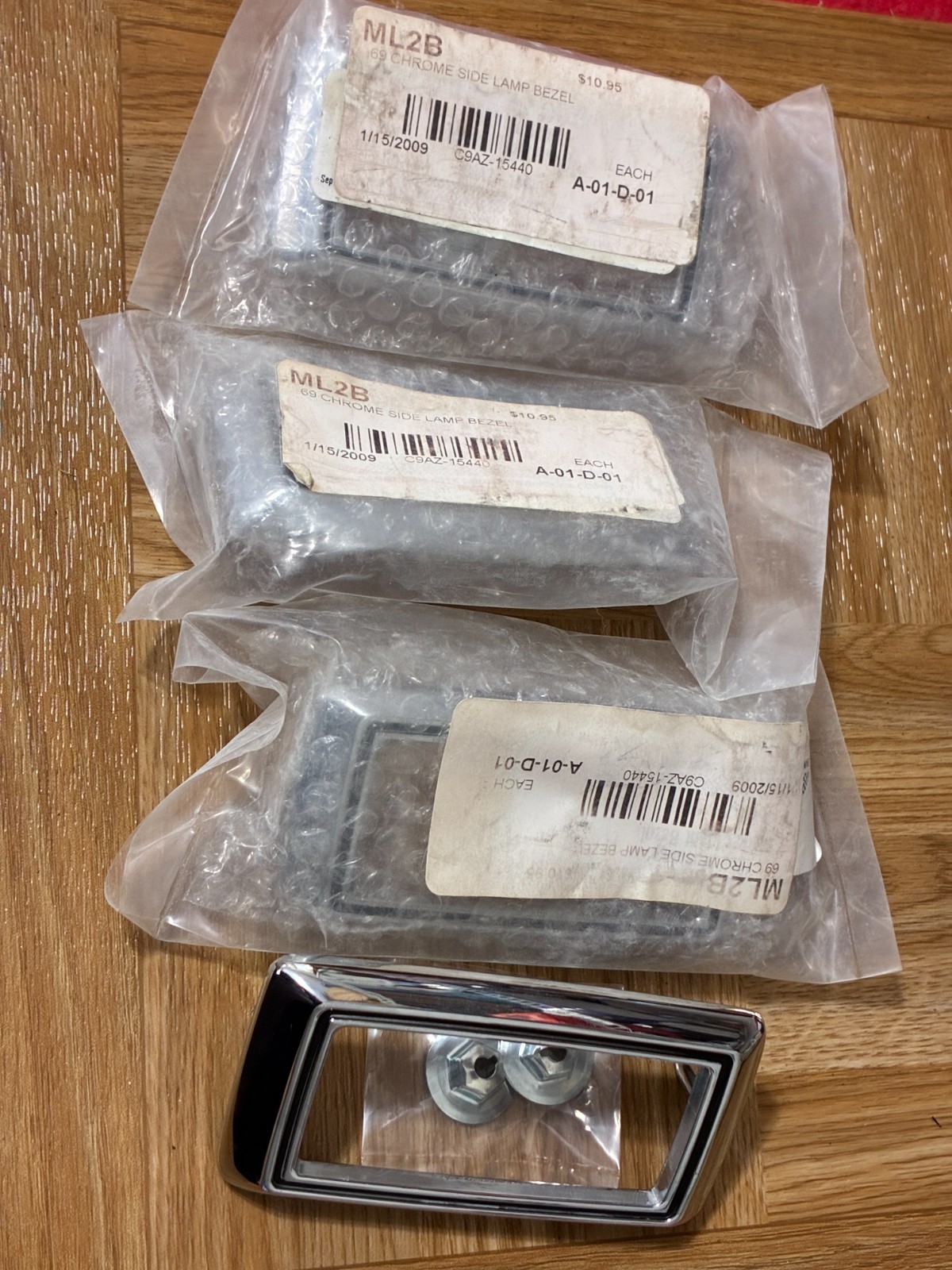 New reproduction 69 Mustang side marker bezels. C9AZ-15440. t1