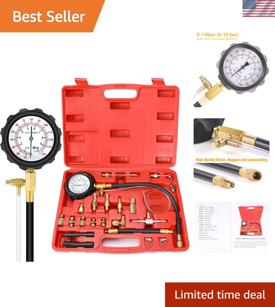 Universal 0-140 PSI Fuel Injector Pressure Tester Kit – Durable & Compact Design