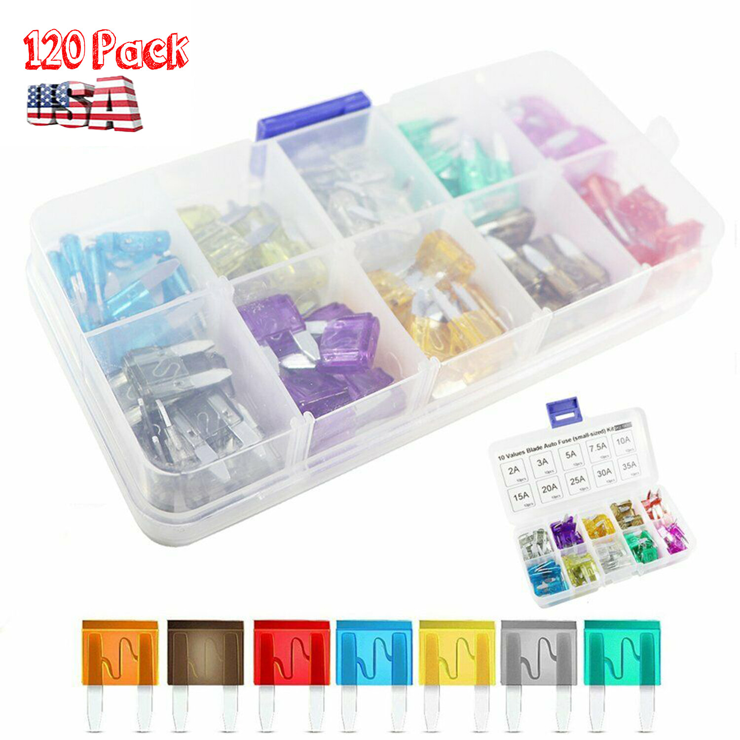 120pcs MINI Blade Fuse Assortment Auto Car Motorcycle SUV FUSES Kit APM ATM UTV