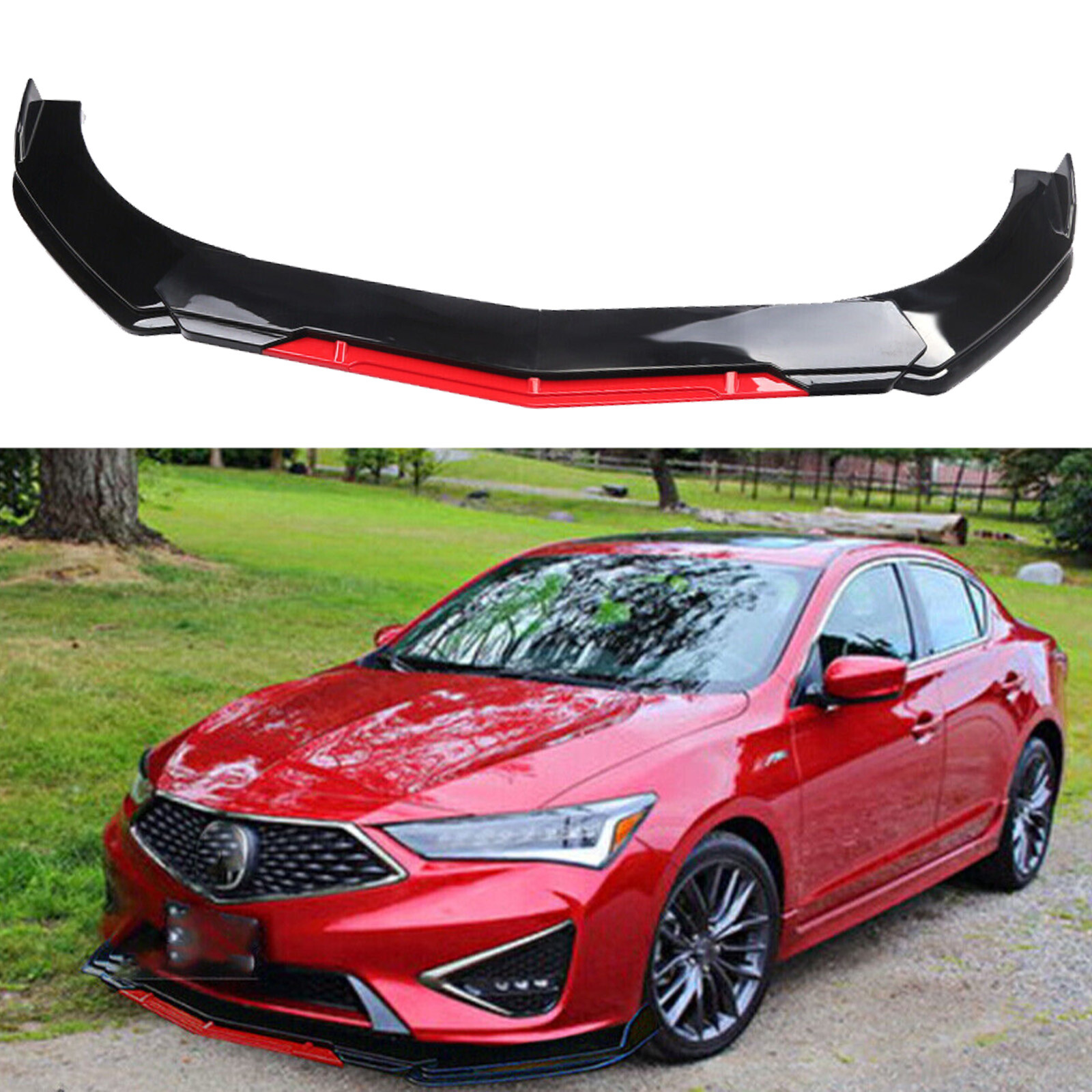 Glossy Black+Red For Acura TLX 2015-2022 Front Bumper Lip Spoiler Splitter