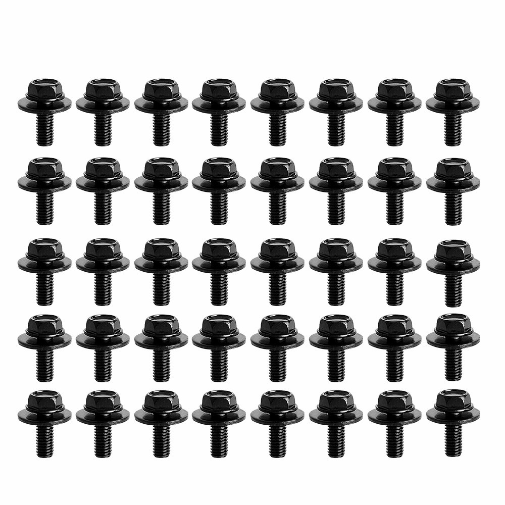 40pcs Body Screw Bolts Set M6-1.0x 16mm Long- 10mm Hex- 17mm Washer For Fender