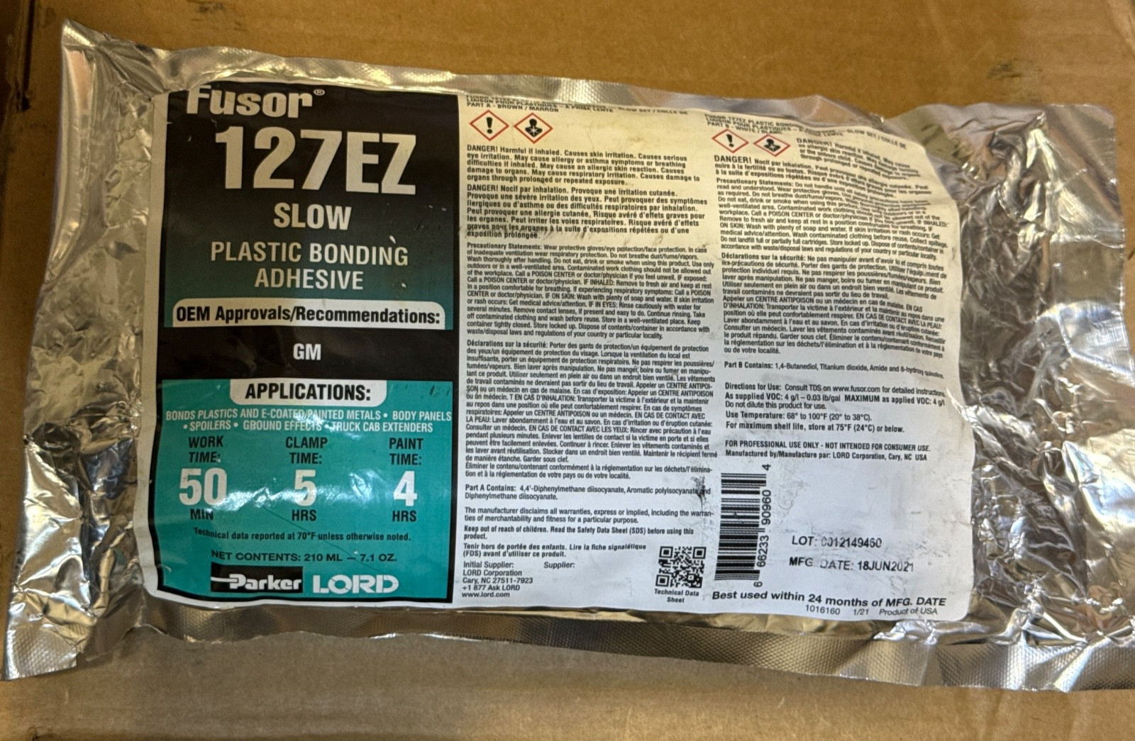 LORD Fusor Plastic Bonding Urethane Adhesive Slow 127EZ MFG date Jun.2021