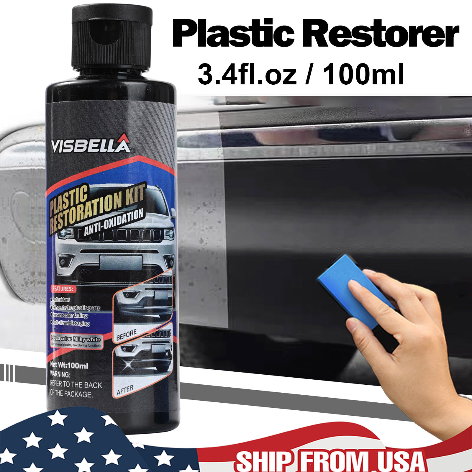 100ml 3.4OZ Car Plastic Restorer Trim Restoration kit Revitalizing Coating Agent
