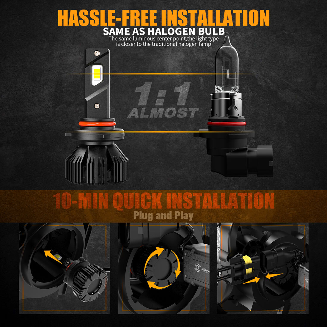 RIDROID 9005 LED Headlight Bulbs Conversion Kit White High Beam Replace Halogen