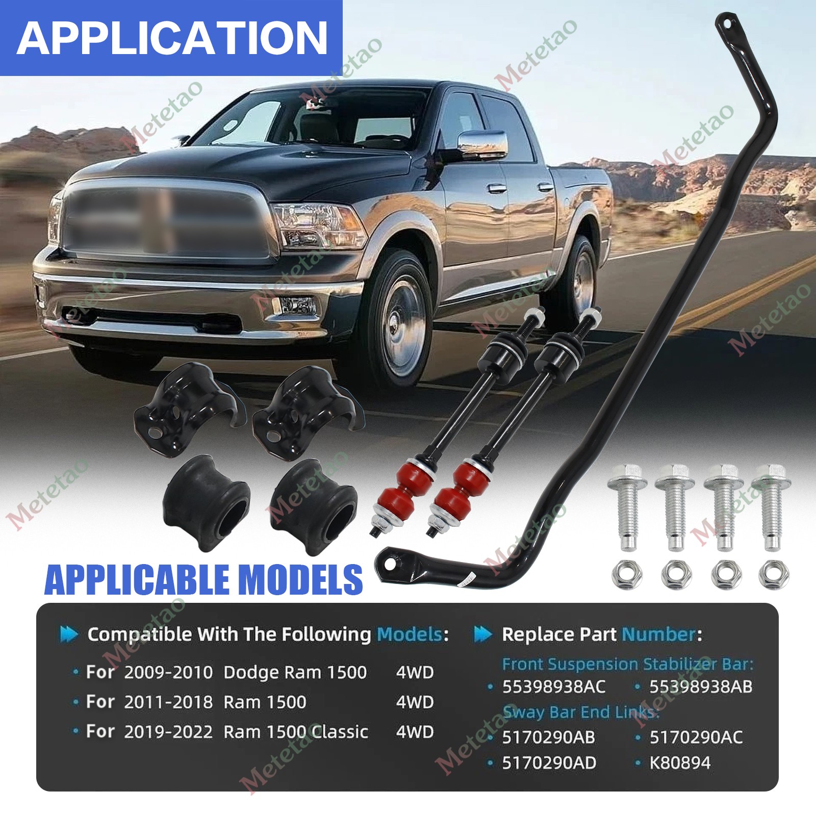 Front Stabilizer Sway Bar Kit For Ram 1500 2011 2012 2013 2014 2015 2016 -18 US
